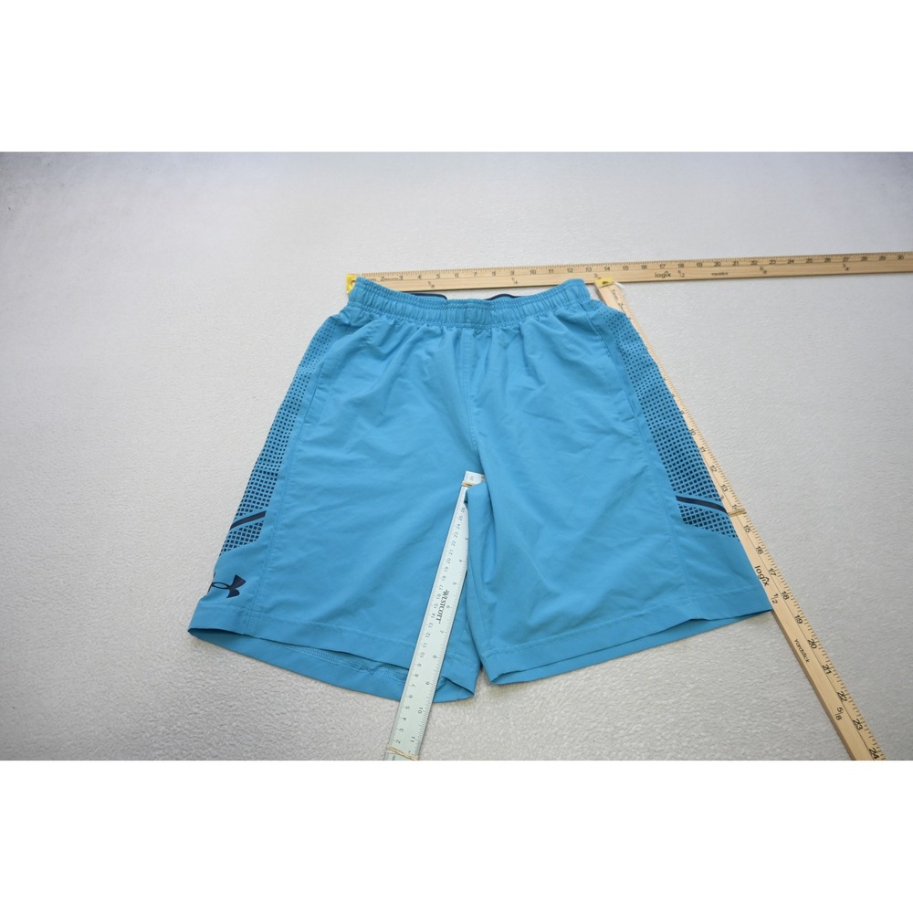 Under Armour Athletic Gym Shorts Men Small Blue HeatGear Graphic Loose Fit EUC
